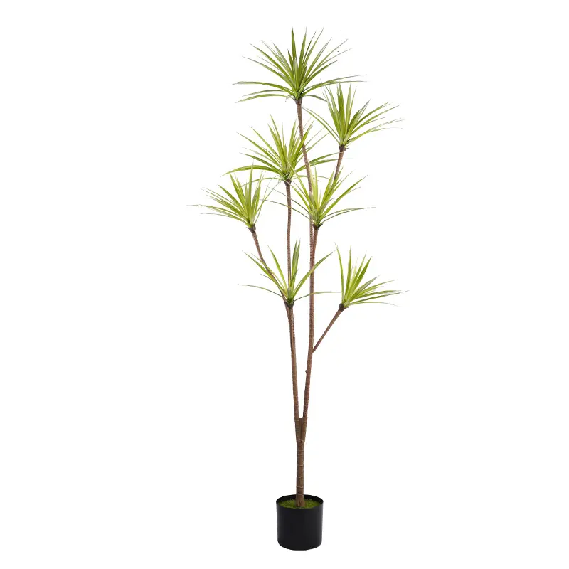 Hot-selling H185cm Plastic Dracaena 7 Heads 162 White - Green Leaves in Pot Detachable Space Decoration Focus