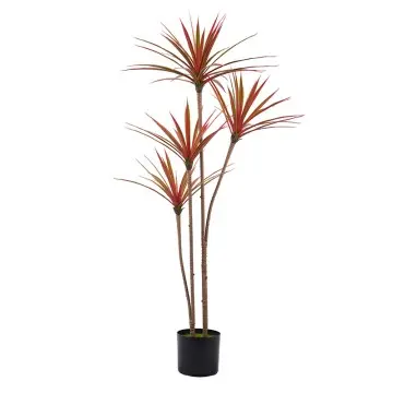 Gardening plants H120cm Detachable Red - Green Dracaena 4 Stems 90 Leaves Plastic Greenery Modern Space Decor Easy to Assemble