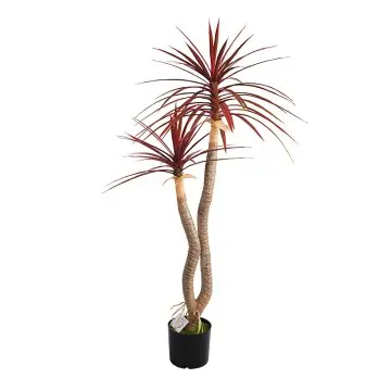 Artificial plants H120cm Red Green Plastic Dracaena Single Pole 2 Heads 78 Leaves Potted Plant Indoor  Outdoor Decoration