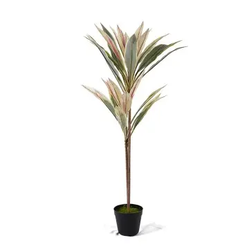 Artificial Green Plants H90cm Cordyline Fruticosa leaves in Pot Pink-yellow Quiet Forest Breath