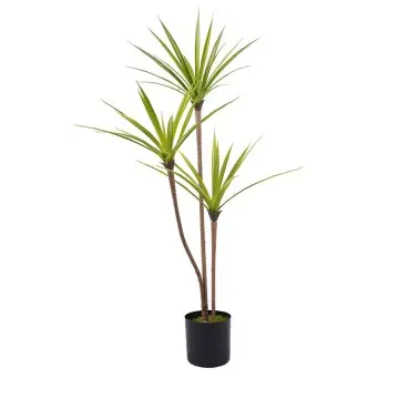 Artificial tree H90cm Artificial Dracaena Potted Plant White Green 3 Stems 45 Leaves Living Room Landscaping Office Decor Plastic Greenery