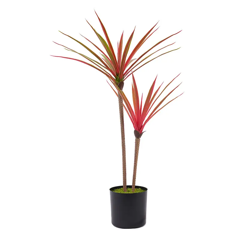 H60cm Artificial Dracaena Plant - Red - Green 2 Stems 30 Leaves Potted Faux Greenery for Indoor Decor Living Room Floor Deco