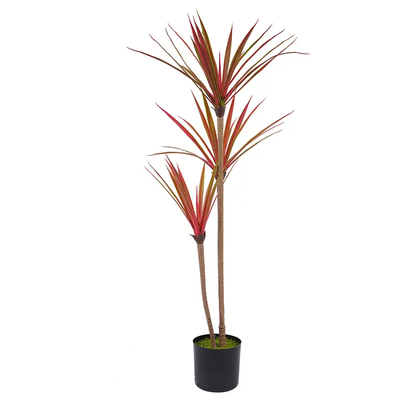 Artificial Plant H90cm High - Simulation Artificial Dracaena Red - Green 3 Stems 45 Leaves Plastic Greenery Fade - Resistant Potted Decor
