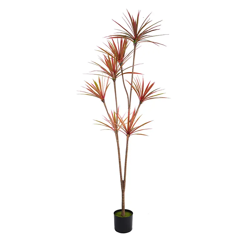 Bionic potted decoration H185cm Red - Green Plastic Dracaena, 7 Heads, 162 Leaves, Detachable High - Quality