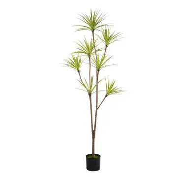Hot selling H185cm Plastic Dracaena 7 Heads 162 White Green Leaves in Pot Detachable Space Decoration Focus