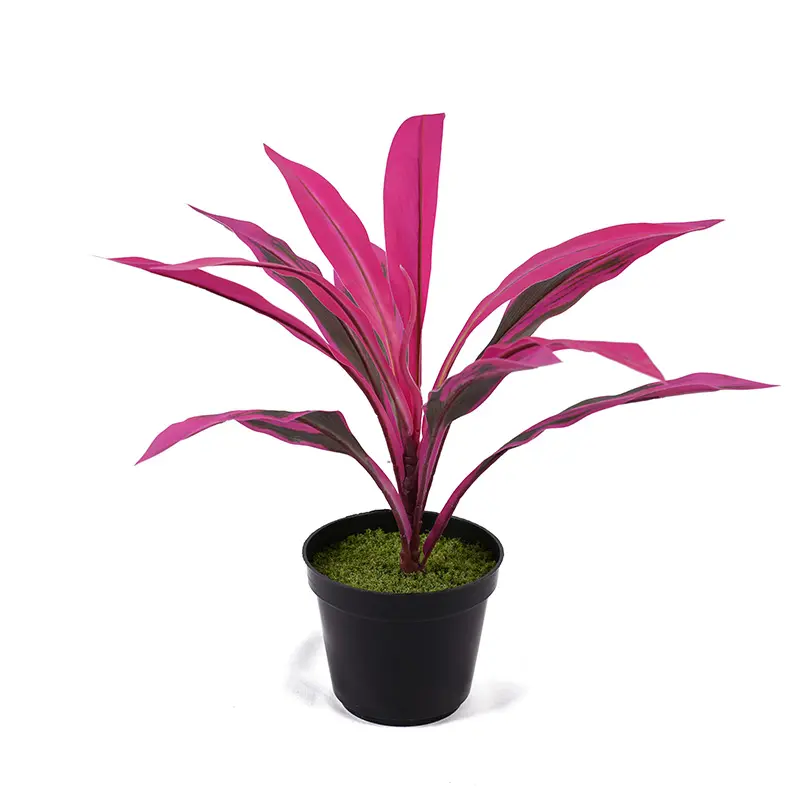 Artificial green plants H40cm Cordyline fruticosa leaves in pot Purple-green Gardening supplies