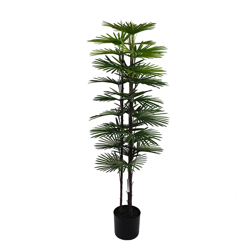 Hyper-realistic Bionic Plants H120cm Green Plastic Fan Palm Artificial Plant 3 Stems 29 Leaves in Pot  Natural-style Bionic Plants
