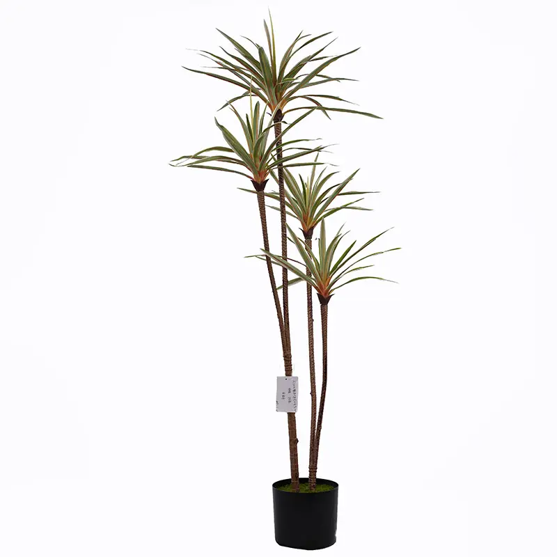 Artificial Plants tree planting pot H120cm Potted Dracaena marginata silk 4 heads and 90 leaves detachable white and green natural ecology
