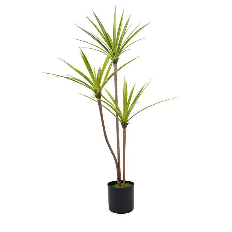 Artificial tree H90cm Artificial Dracaena Potted Plant White - Green 3 Stems 45 Leaves Living Room Landscaping/Office Decor Plastic Greenery
