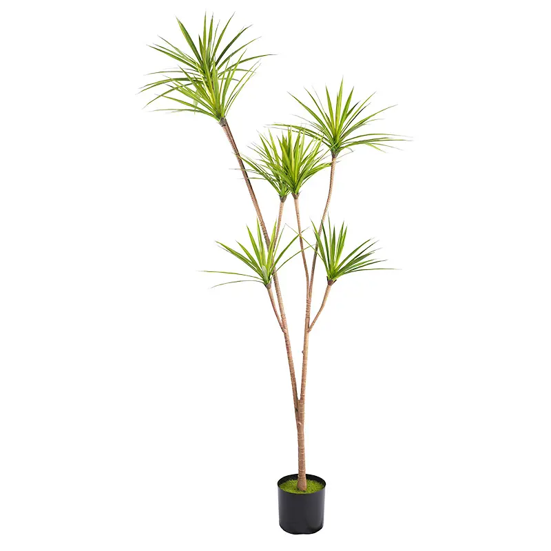 Artificial Green Plant Pot Detachable H185cm Plastic Dracaena 7 Stems 162 Leaves Green Decoration