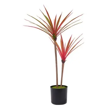 H60cm Artificial Dracaena Plant - Red - Green 2 Stems 30 Leaves Potted Faux Greenery for Indoor Decor Living Room Floor Deco