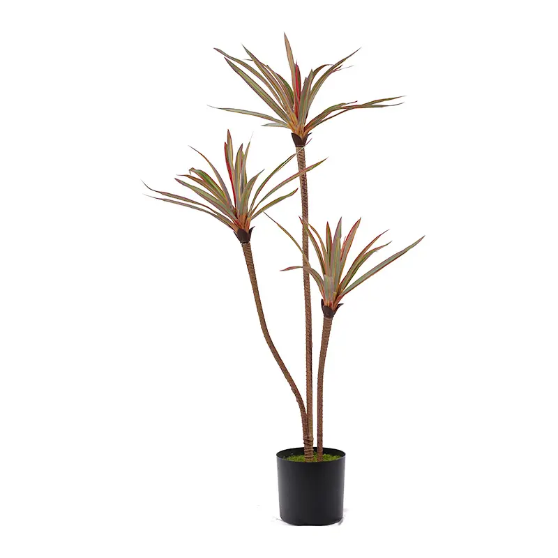 Artificial Plants tree planting pot H90cm Potted Dracaena marginata silk 3 heads and 45 leaves red and green home decorations