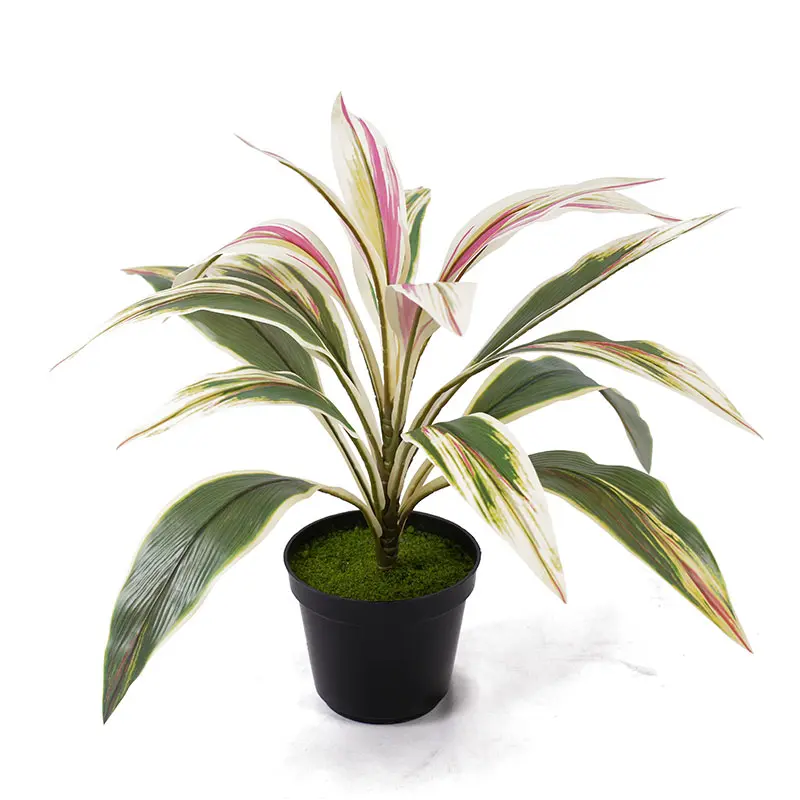 High quality artificial green H43cm Cordyline fruticosa leaves in pot Pink-yellow home decoration